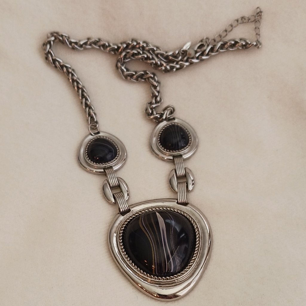 Silver Tone And Black Multi Tone Necklace